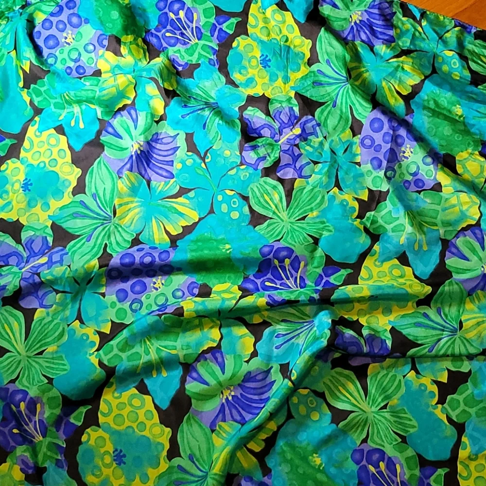 Vibrant Silk  green floral wrap, scarf, coverup wrap